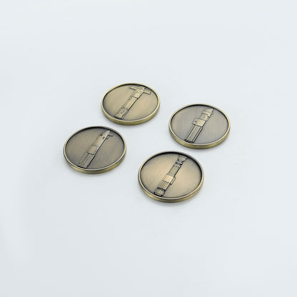 Antique Brass Lightsaber Pommel Coin Inserts – Iconic Hilt Medallion Set
