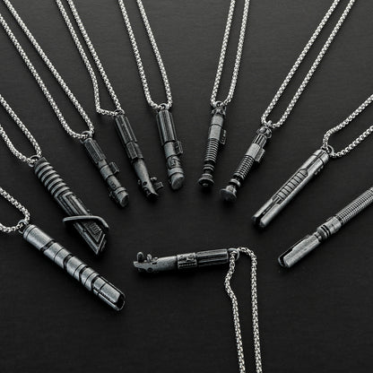 Miniature Metal Lightsaber Hilt Pendant Necklace – Star Wars Character Hilt Jewelry