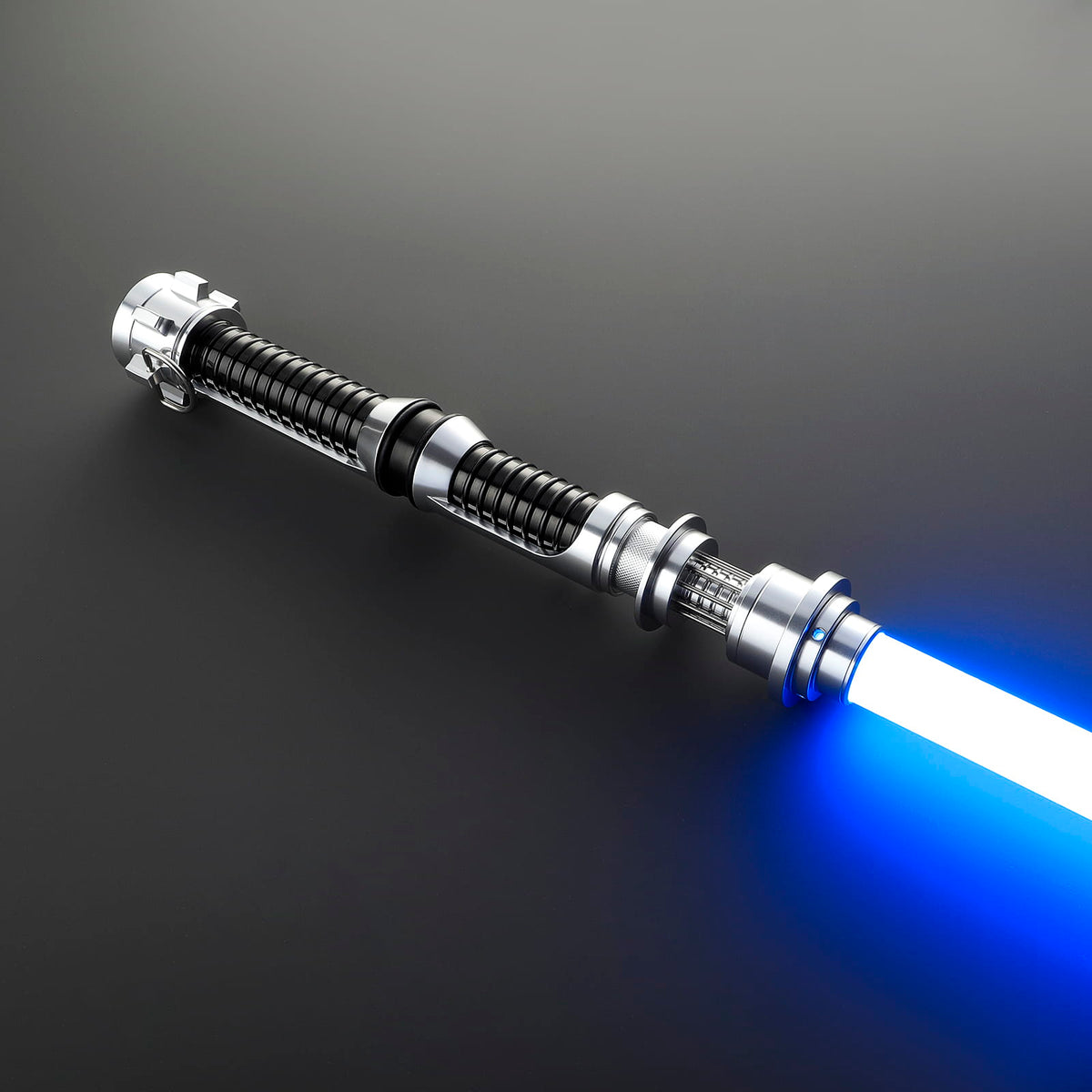 Kyle Katarn Inspired Lightsaber – Black Ribbed Grip & Silver Hilt