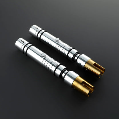 Bastila Shan Inspired Double-Bladed Lightsaber – Silver & Gold Hilt