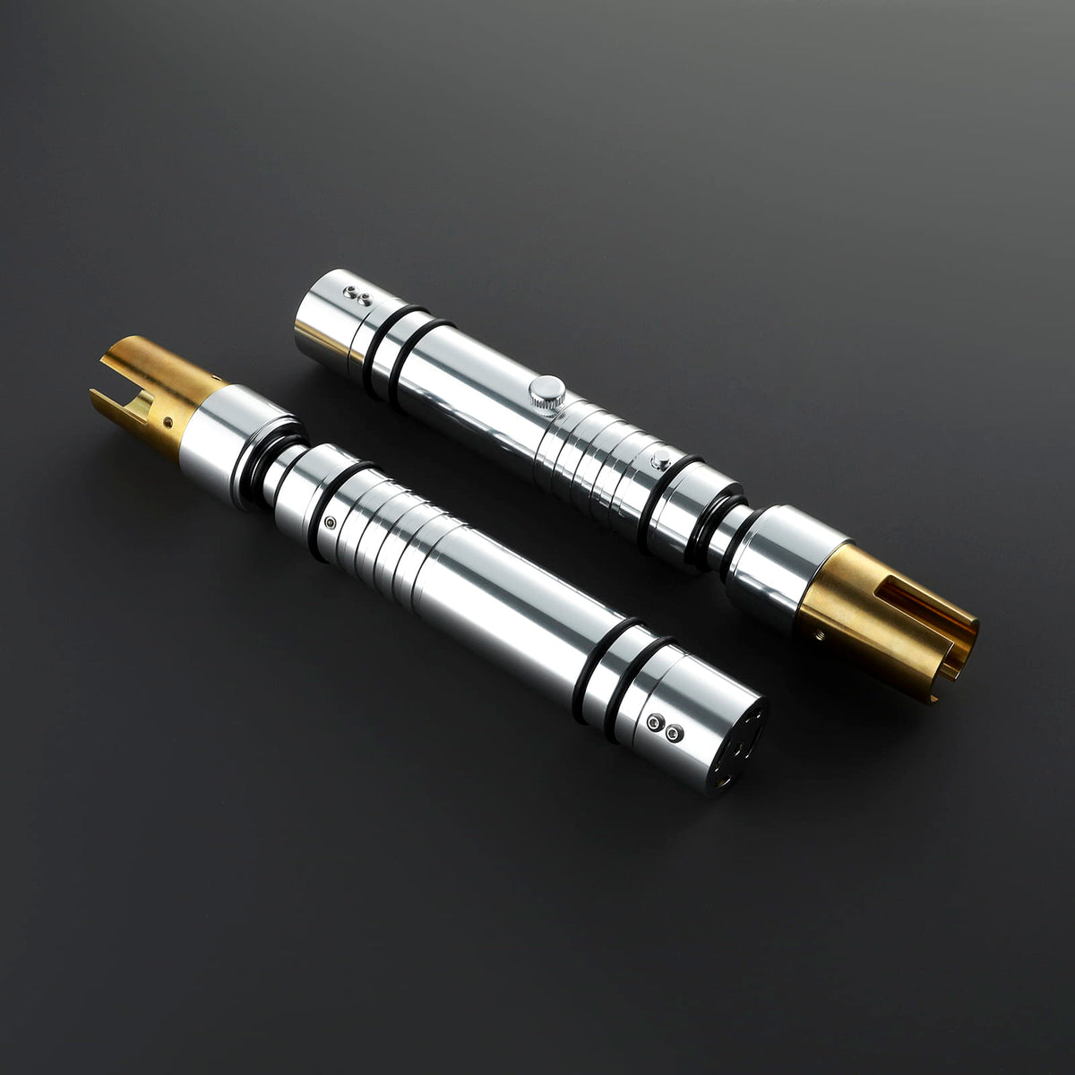 Bastila Shan Inspired Double-Bladed Lightsaber – Silver & Gold Hilt