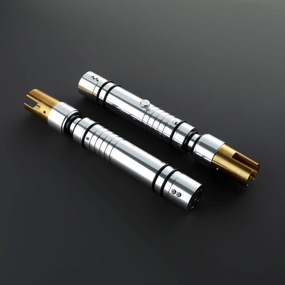 Bastila Shan Inspired Double-Bladed Lightsaber – Silver & Gold Hilt