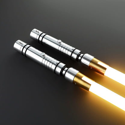 Bastila Shan Inspired Double-Bladed Lightsaber – Silver & Gold Hilt