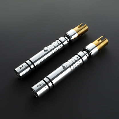 Bastila Shan Inspired Double-Bladed Lightsaber – Silver & Gold Hilt