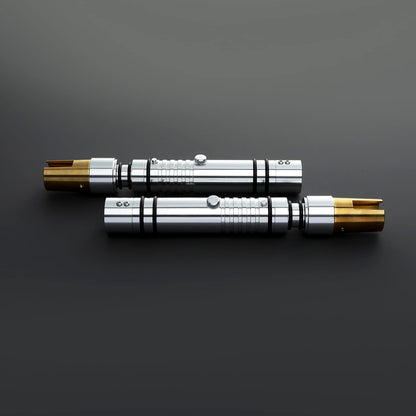 Bastila Shan Inspired Double-Bladed Lightsaber – Silver & Gold Hilt