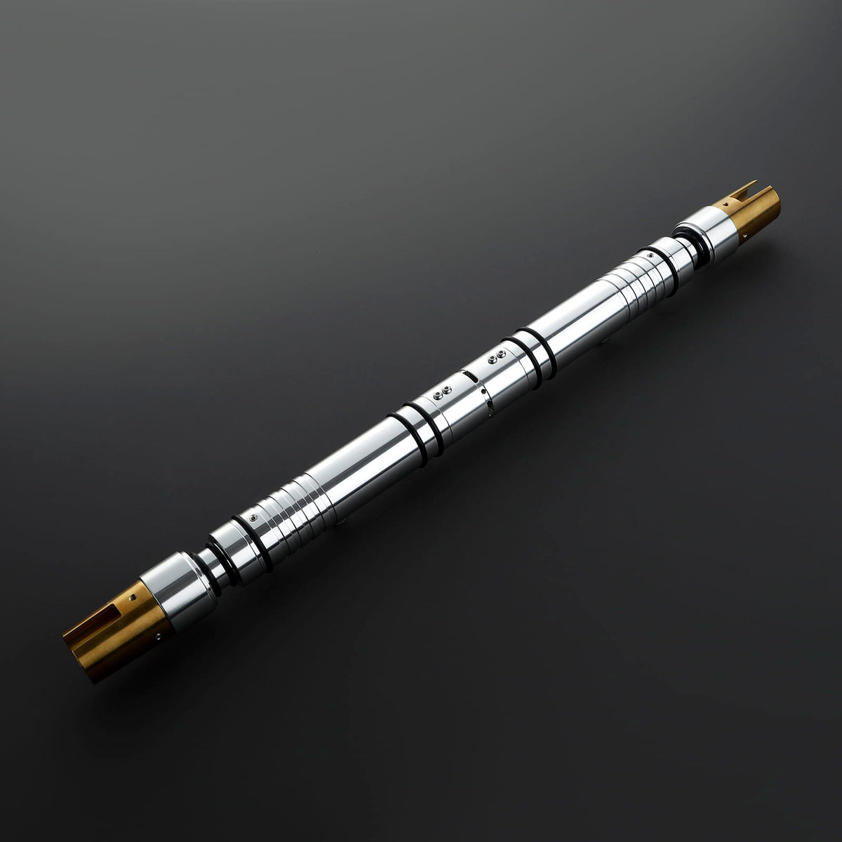 Bastila Shan Inspired Double-Bladed Lightsaber – Silver & Gold Hilt