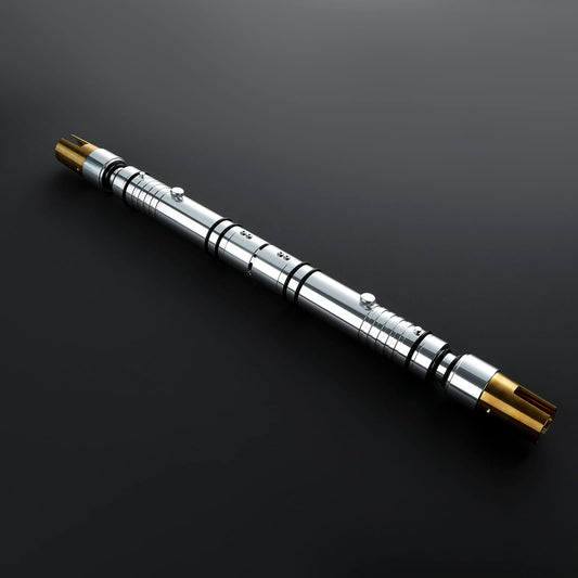 Bastila Shan Inspired Double-Bladed Lightsaber – Silver & Gold Hilt