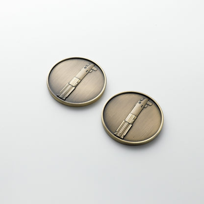 Antique Brass Graflex Lightsaber Pommel Coin Insert – $4.5\text{ cm}$ Hilt Medallion
