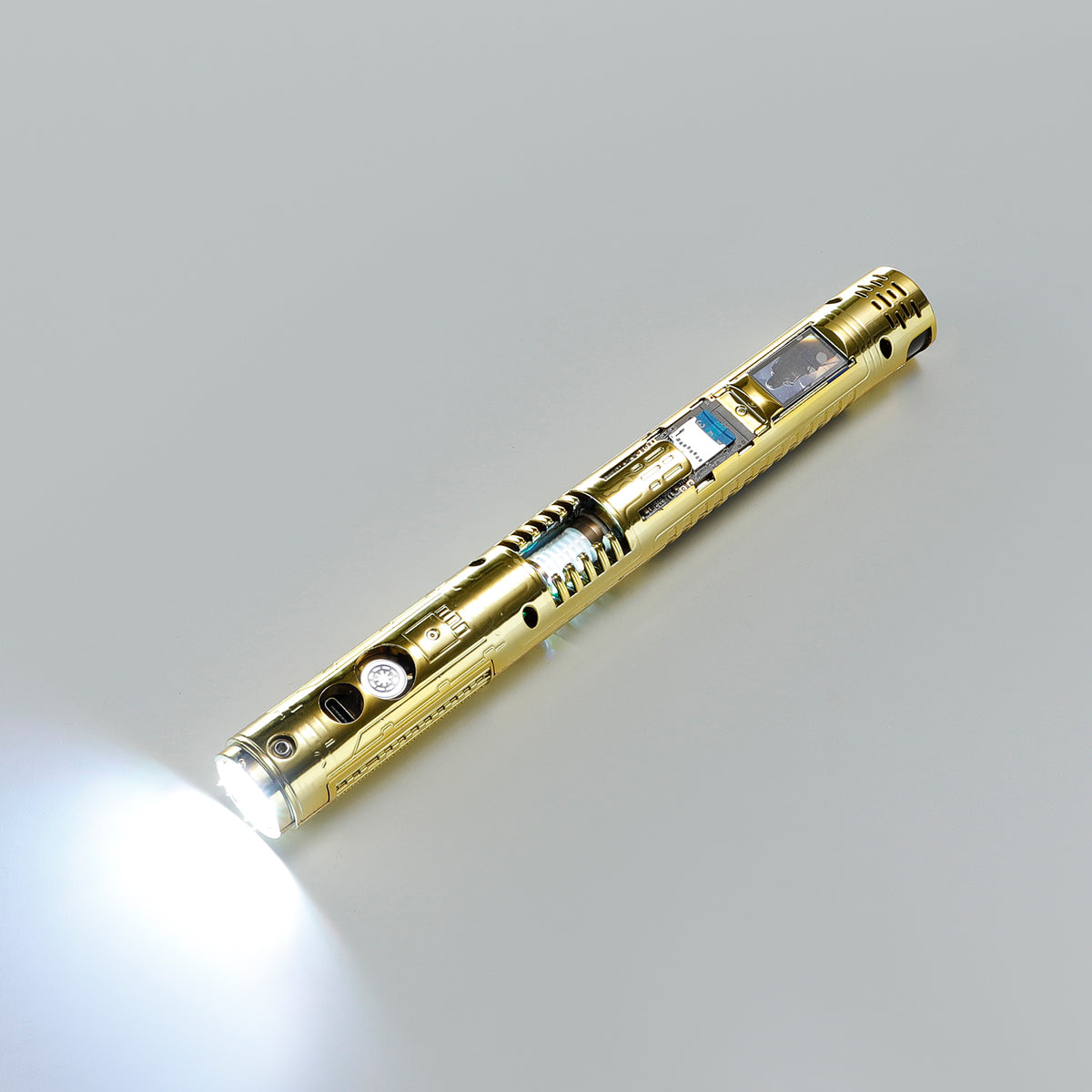 XenoPixel Custom Lightsaber Core Chassis – Spinning Kyber Crystal Chamber & OLED Screen for 1-Inch Hilt
