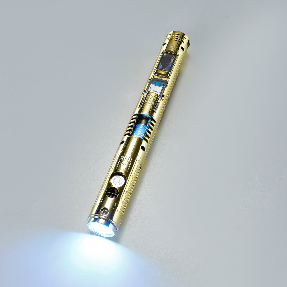 XenoPixel Custom Lightsaber Core Chassis – Spinning Kyber Crystal Chamber & OLED Screen for 1-Inch Hilt