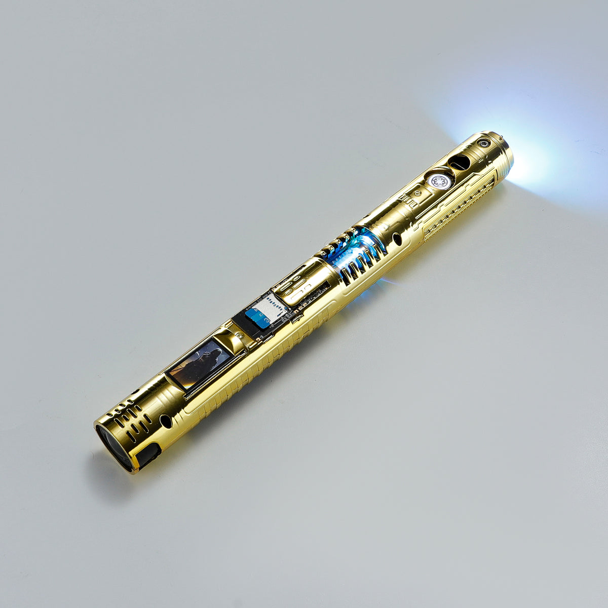XenoPixel Custom Lightsaber Core Chassis – Spinning Kyber Crystal Chamber & OLED Screen for 1-Inch Hilt