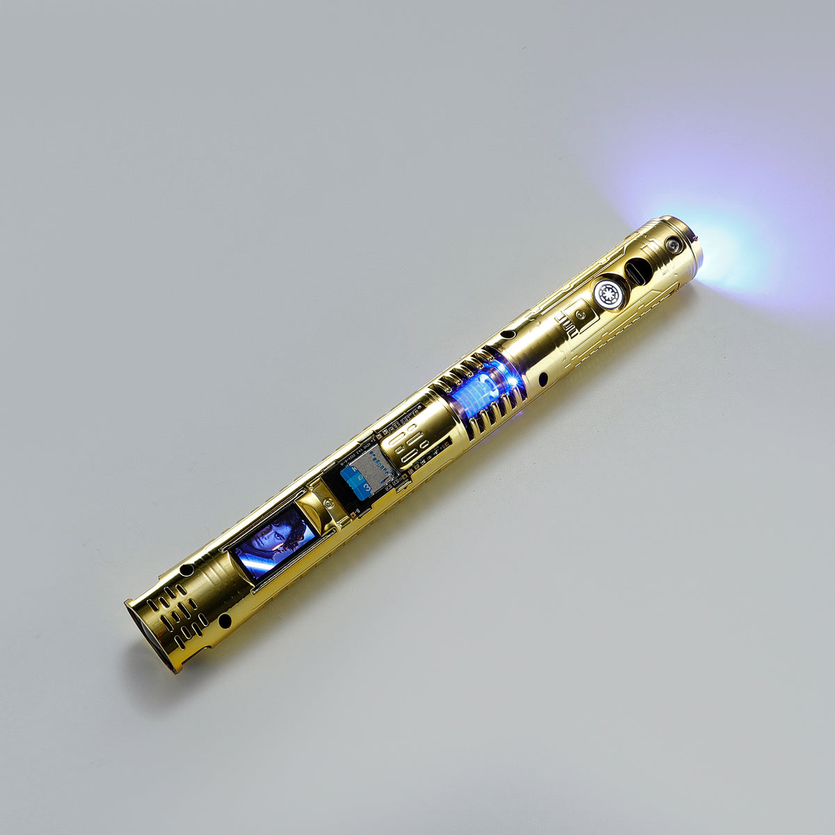 XenoPixel Custom Lightsaber Core Chassis – Spinning Kyber Crystal Chamber & OLED Screen for 1-Inch Hilt