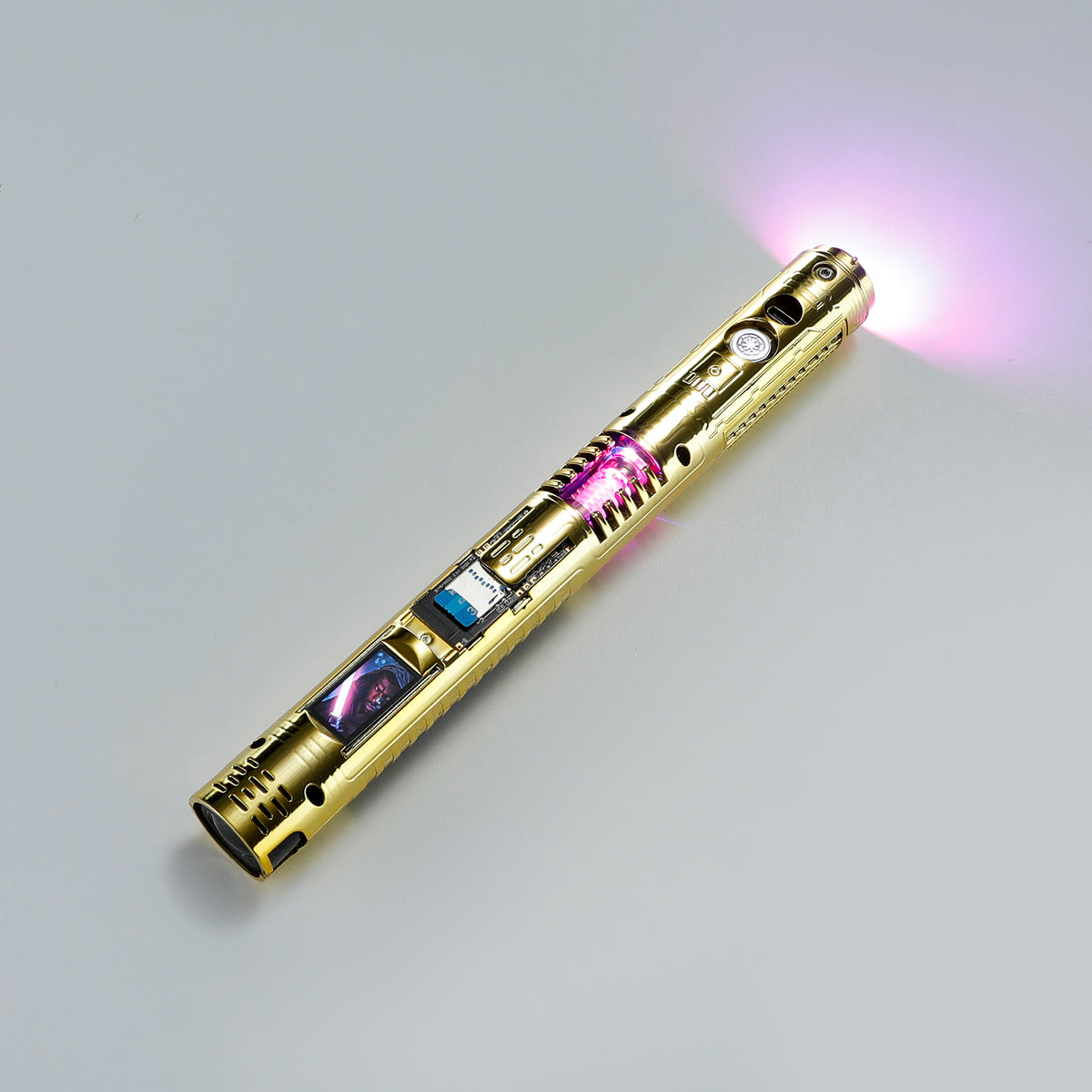 XenoPixel Custom Lightsaber Core Chassis – Spinning Kyber Crystal Chamber & OLED Screen for 1-Inch Hilt