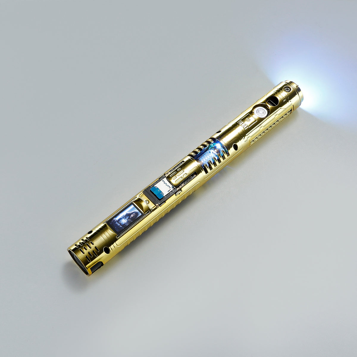 XenoPixel Custom Lightsaber Core Chassis – Spinning Kyber Crystal Chamber & OLED Screen for 1-Inch Hilt