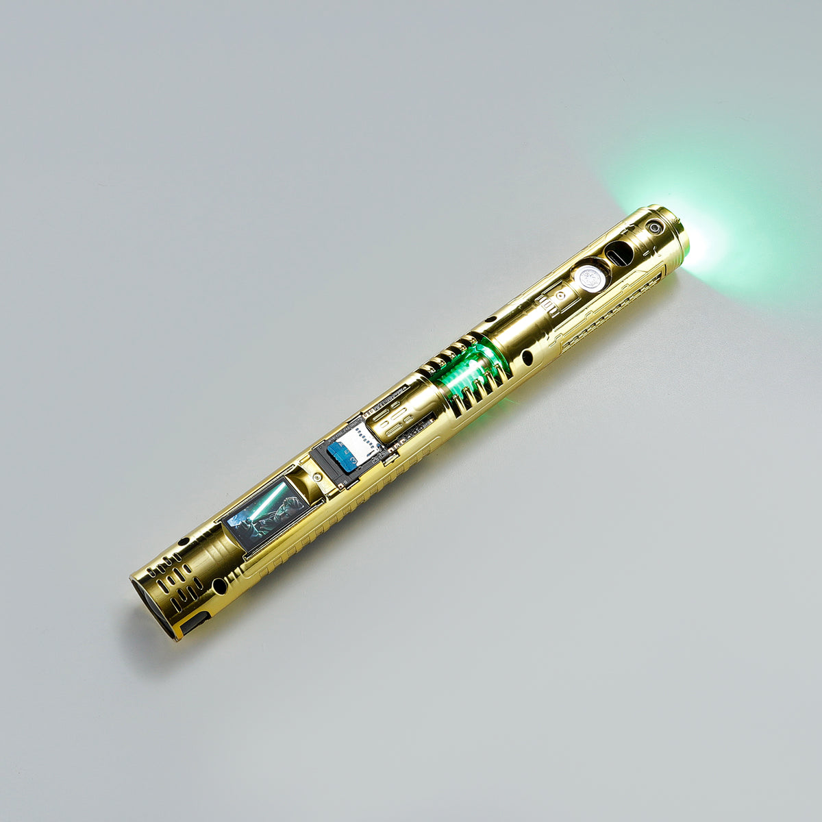 XenoPixel Custom Lightsaber Core Chassis – Spinning Kyber Crystal Chamber & OLED Screen for 1-Inch Hilt