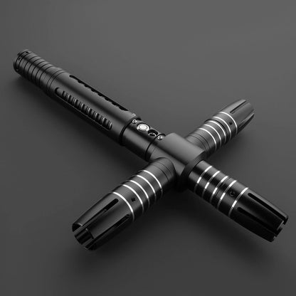 Dark Crossguard Lightsaber Hilt – Black & Silver with Red Side Emitters