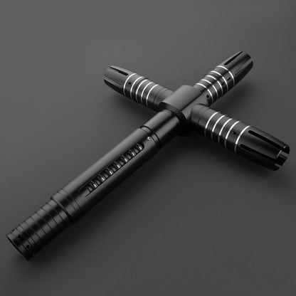 Dark Crossguard Lightsaber Hilt – Black & Silver with Red Side Emitters
