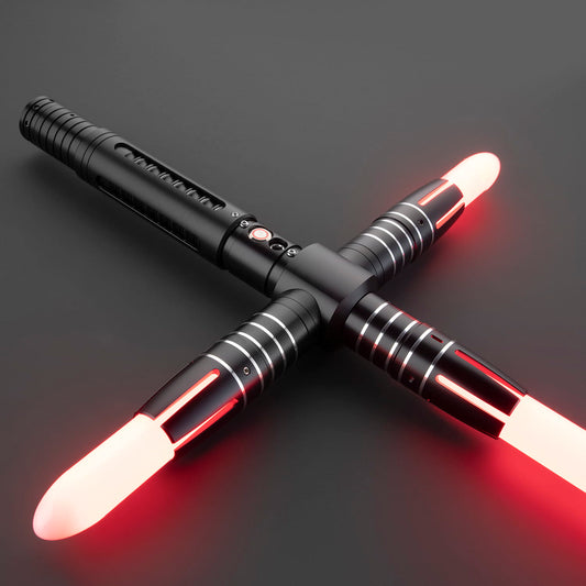 Dark Crossguard Lightsaber Hilt – Black & Silver with Red Side Emitters