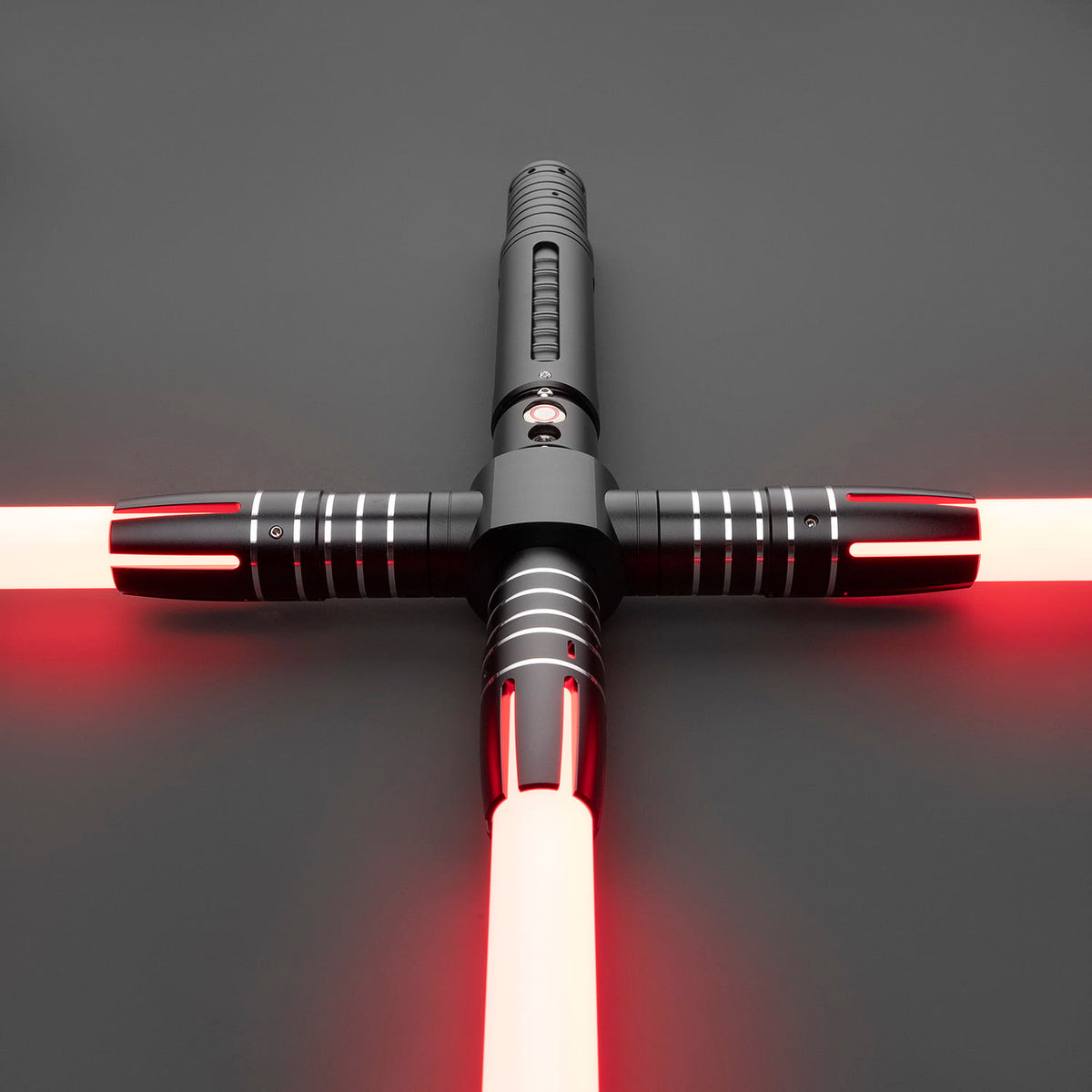 Dark Crossguard Lightsaber Hilt – Black & Silver with Red Side Emitters
