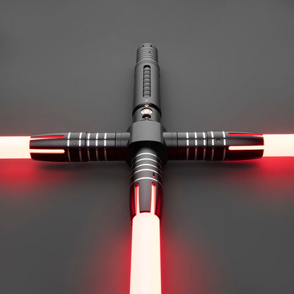 Dark Crossguard Lightsaber Hilt – Black & Silver with Red Side Emitters