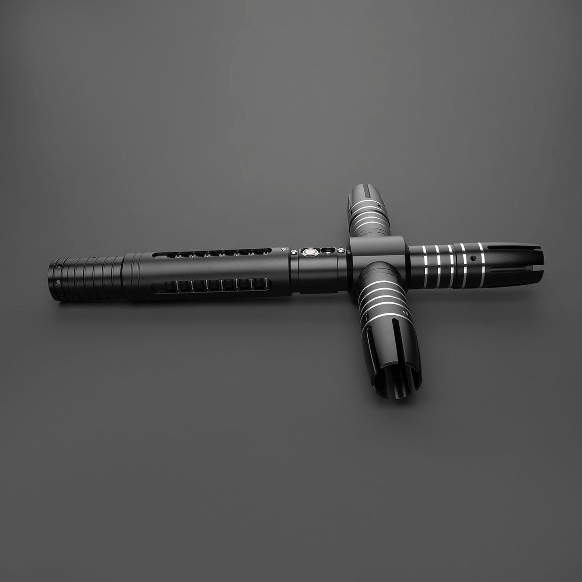 Dark Crossguard Lightsaber Hilt – Black & Silver with Red Side Emitters
