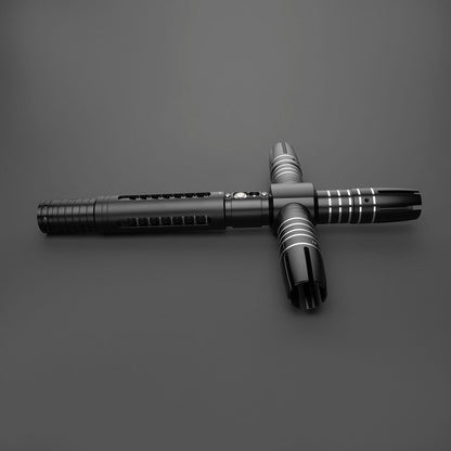 Dark Crossguard Lightsaber Hilt – Black & Silver with Red Side Emitters