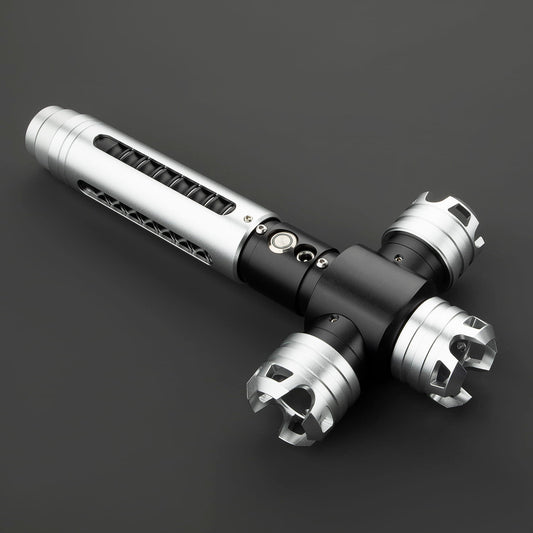 Crossguard Lightsaber Hilt – Silver & Black Triple-Claw Design