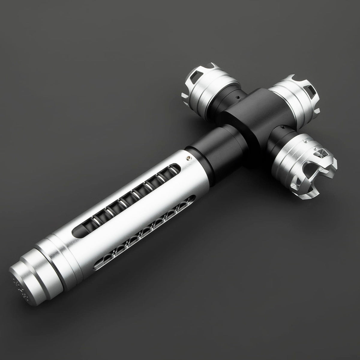 Crossguard Lightsaber Hilt – Silver & Black Triple-Claw Design