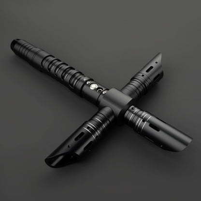 Dark Crossguard Lightsaber Hilt – All-Black Triple-Emitter Design