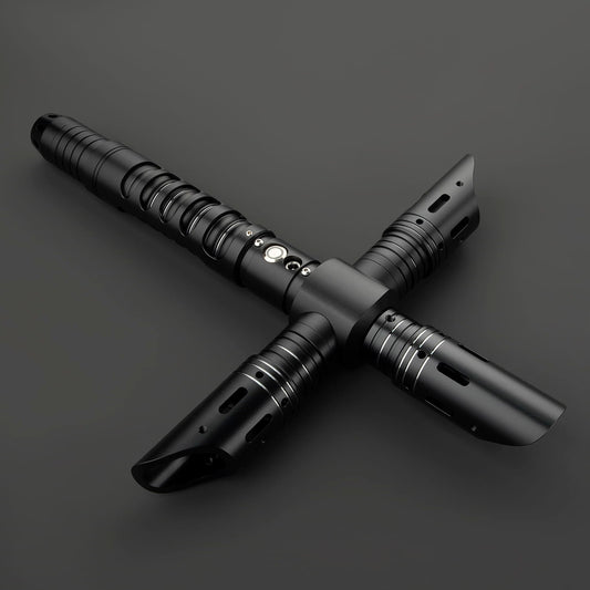 Dark Crossguard Lightsaber Hilt – All-Black Triple-Emitter Design