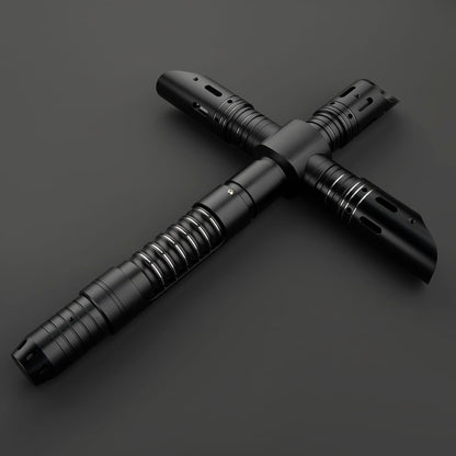Dark Crossguard Lightsaber Hilt – All-Black Triple-Emitter Design