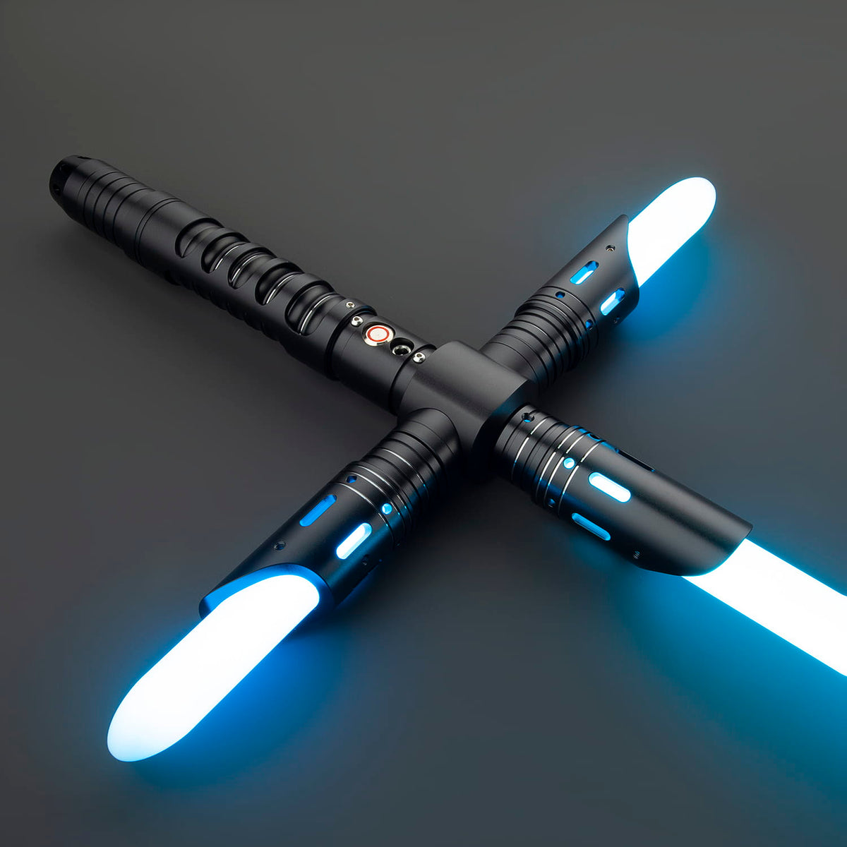 Dark Crossguard Lightsaber Hilt – All-Black Triple-Emitter Design