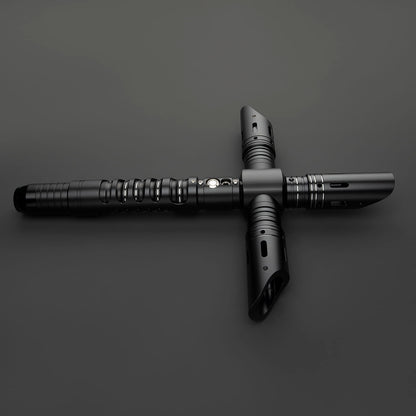 Dark Crossguard Lightsaber Hilt – All-Black Triple-Emitter Design